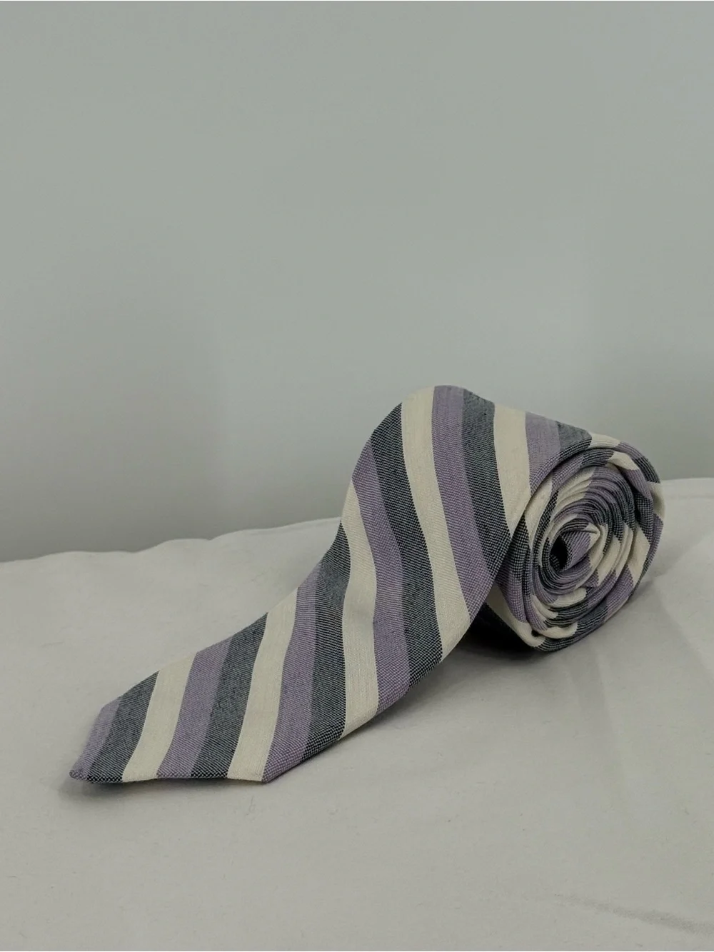 Daniel Cremieux Lavender, Gray and Cream Striped Tie